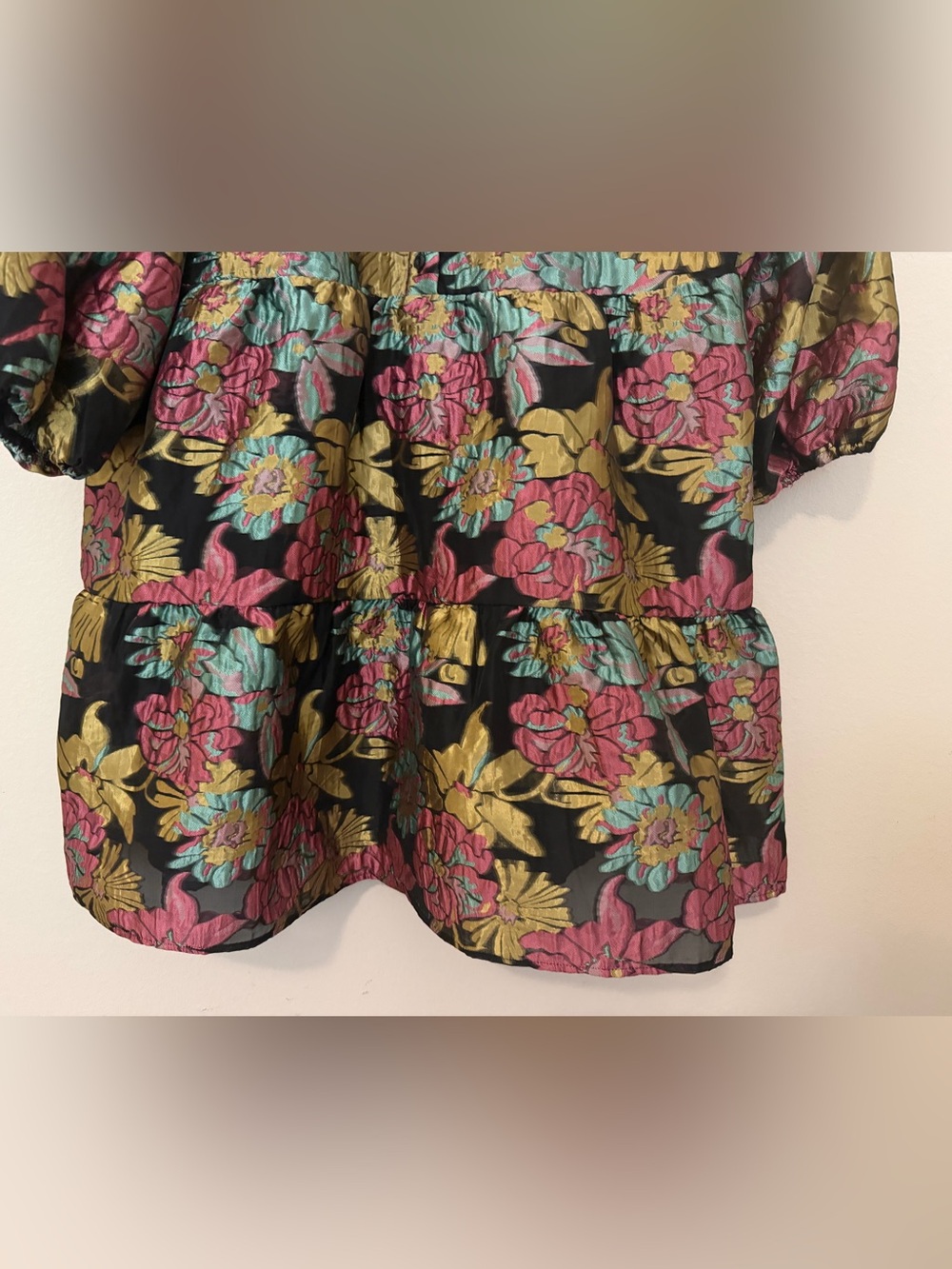 Anthropologie Bettina Tiered Jacquard Mini Dress XL Floral Feminine Oversized - Picture 5 of 10